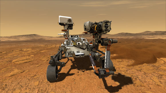 This artist’s concept depicts NASA’s Mars rover Perseverance on the surface of the Red Planet. Image credit: NASA / JPL-Caltech.