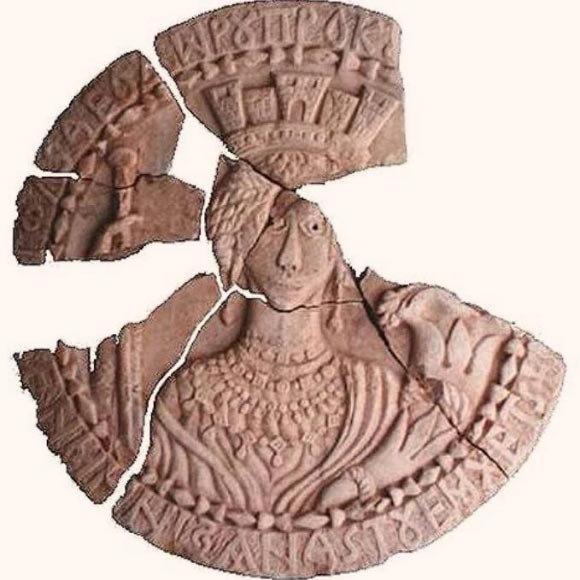 An ancient marble medallion discovered at the archaeological site of Khirbet Tinshemet, Israel. Image provided by Clara Amit, Israel Antiquities Authority.