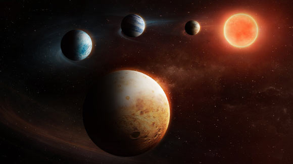 An artist’s impression of the four-planet system around LHS 1903. Image credit: ESA / ATG Europe.