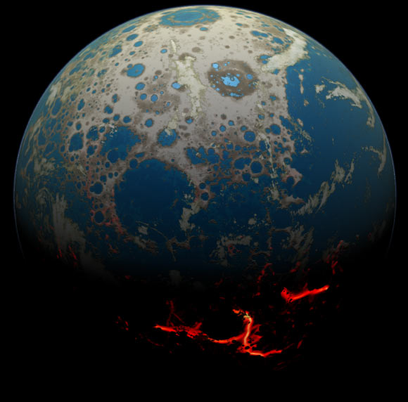 An artistic conception of the early Earth. Image credit: Simone Marchi / NASA.