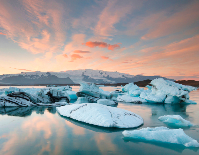 Icebergs and a sunset