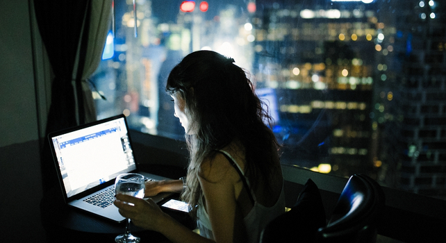woman working at night