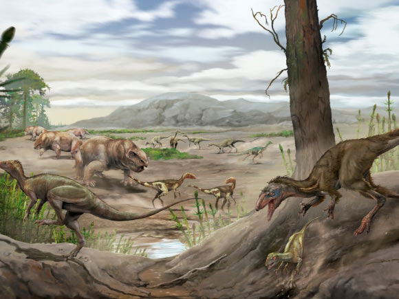 An artist’s reconstruction of Anteavis crurilongus. Image credit: Jorge Blanco.