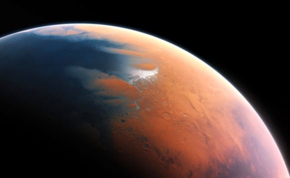 This artist’s impression shows how Mars may have looked about 4 billion years ago. Image credit: M. Kornmesser / ESO.