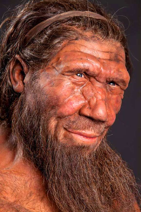 A depiction of a Neanderthal.