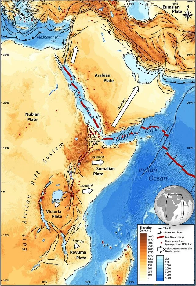 A tectonic map of the Afar rift system.