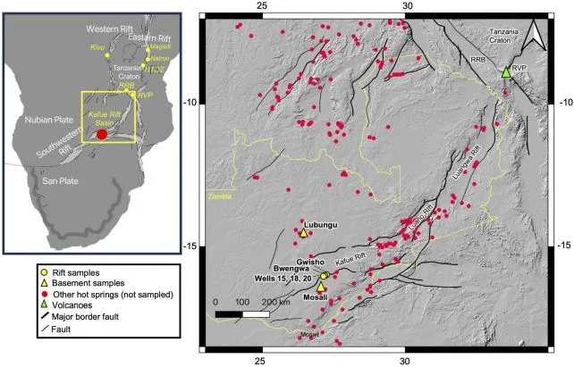 A map illustrating the Kafue Rift in Zambia.